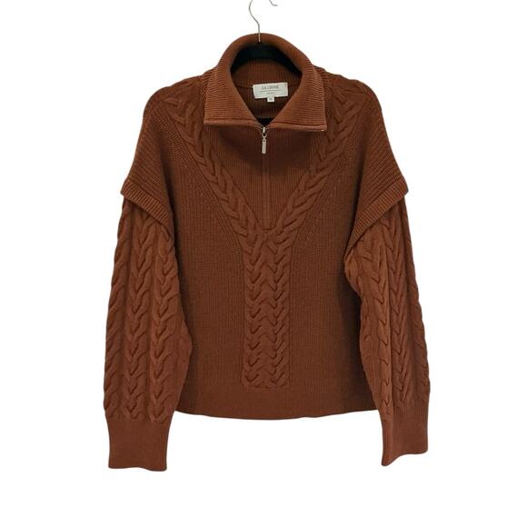 La Ligne Cable Bastien Sweater Rust Brown Merino Wool Half Zip Size XL Soft - Picture 2 of 14